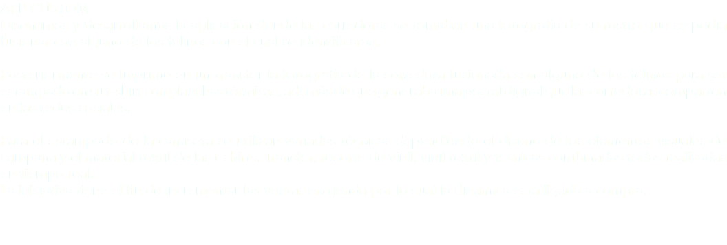 APP CUSTOM
Diseñamos y desarrollamos la aplicación donde las corredoras se tomaban una fotografía de su rostro que se podía fusionar con alguno de los felinos con el cual se identificaran. Posteriormente se imprime en un transfer la fotografía de la corredora fusionada con alguno de los felinos para ser estampado en su t-shirt con planchas térmicas, además de que generaba una postal digital que las corredoras comparten en las redes sociales. Para el estampado de la camiseta se utilizan variadas técnicas dependiendo el diseño de los elementos visuales de campaña y el material textil de las t-shirts. Transfer, recorte de vinil, vinil textil y técnicas combinadas todas realizadas en tiempo real.
La iniciativa tiene el fin de incrementar las ventas en tienda por lo cual la dinámica está ligada a compra. 